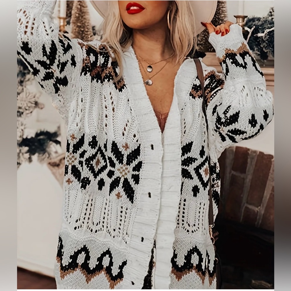 Nordic Snowflakes Open Knit Cardigan
Eclectic Grandpa Sweater - Picture 2 of 8